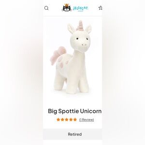 Jellycat Big Spottie Unicorn - NWT - RETIRED